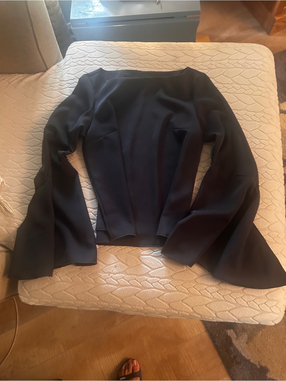 EUC Anthropologie Black Bell Sleeve Boatneck Top Size M